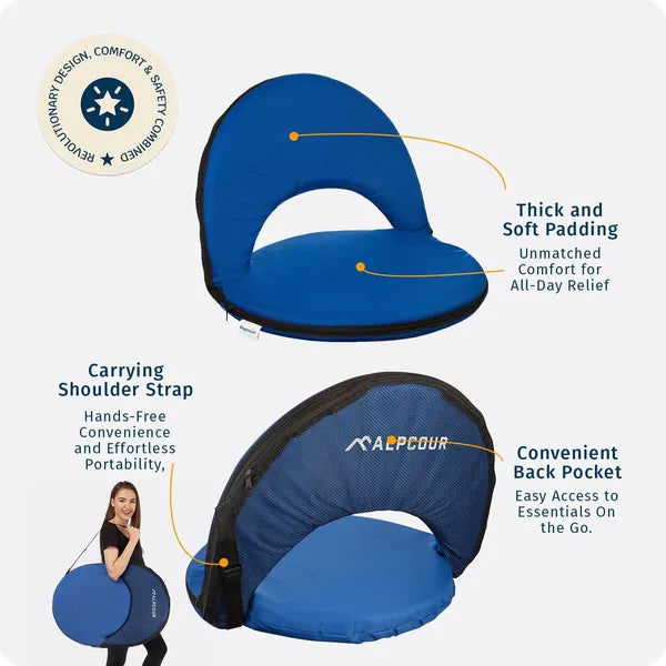 Waterproof Reclining Stadium Seat - 6-Position Comfort, Royal Blue
