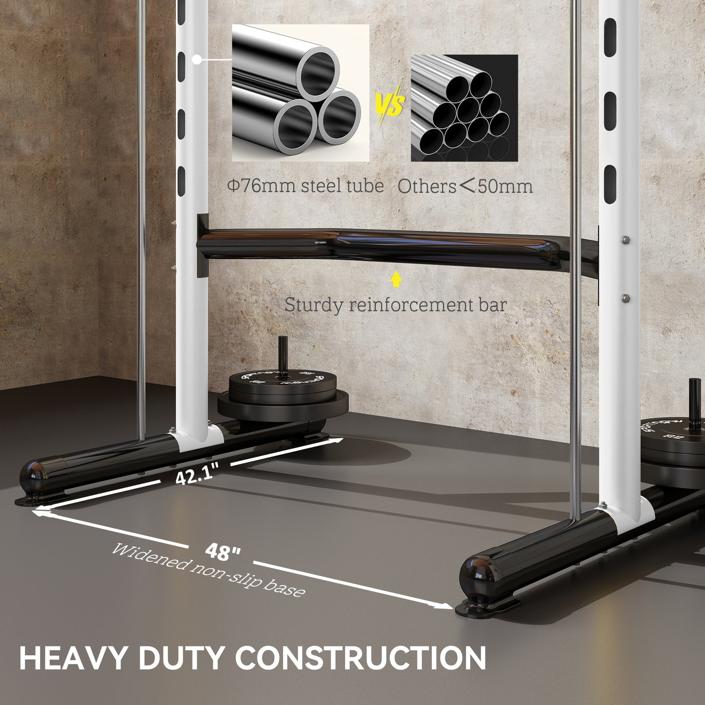 Adjustable Squat Rack with Pull-Up Bar for Home Gym - White