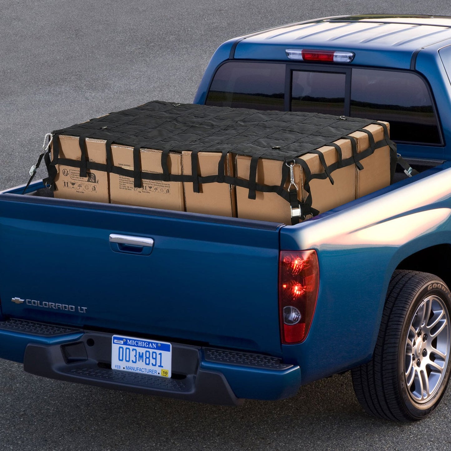 Heavy Duty Cargo Net 72x57 Inches with Adjustable Buckles & S-Hooks for Truck Bed Load Capacity 1500 lbs