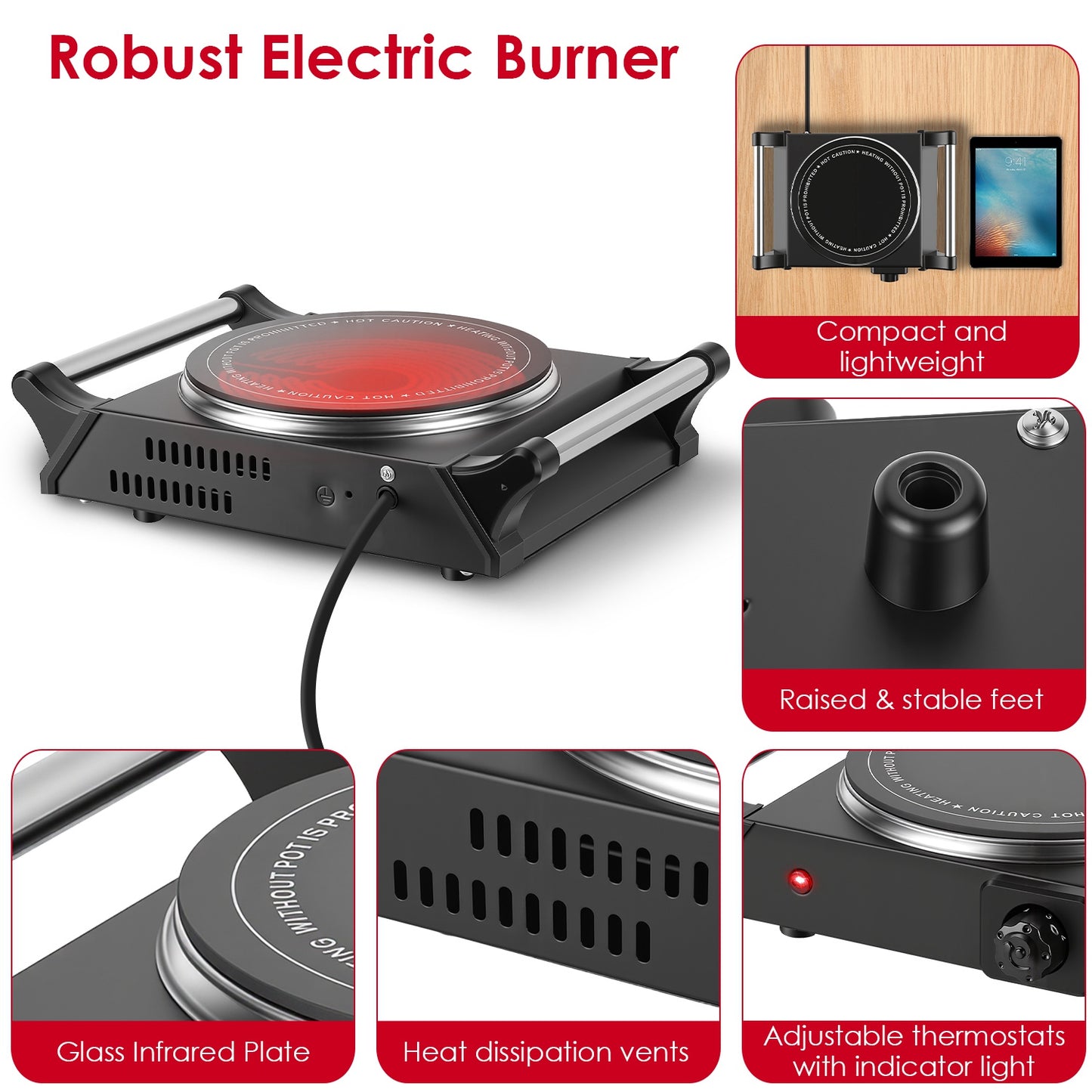 Portable Electric Single Burner Hot Plate with Adjustable Temperature - Compact RV Stove