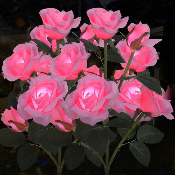 Solar-Powered Rose Lights - 2 Pack Color Changing Garden Stakes