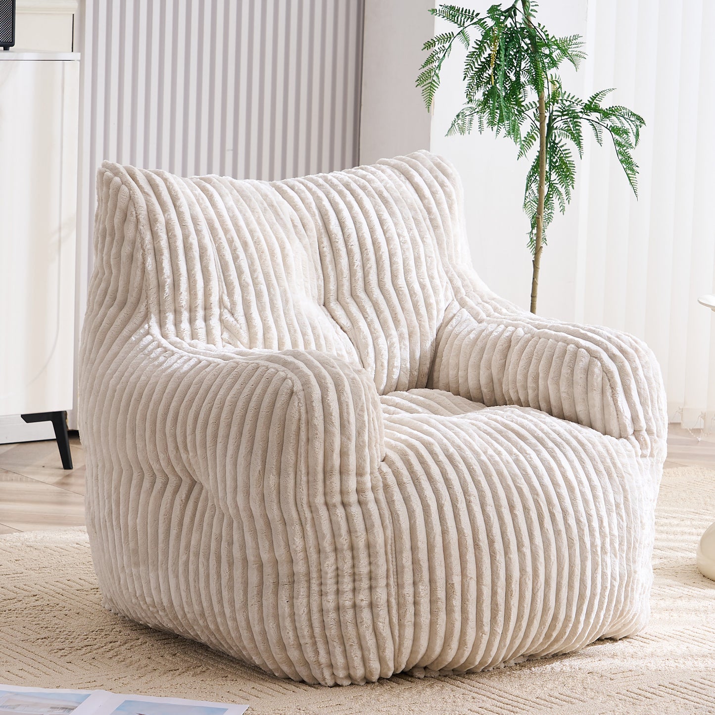 Soft Corduroy Bean Bag Chair with Memory Foam - Beige