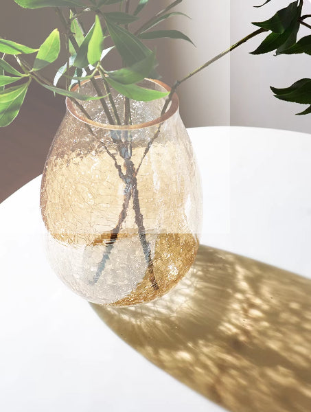 Ice-Crack Glass Vase with Dried Reeds Finish - Rustic Home Decor