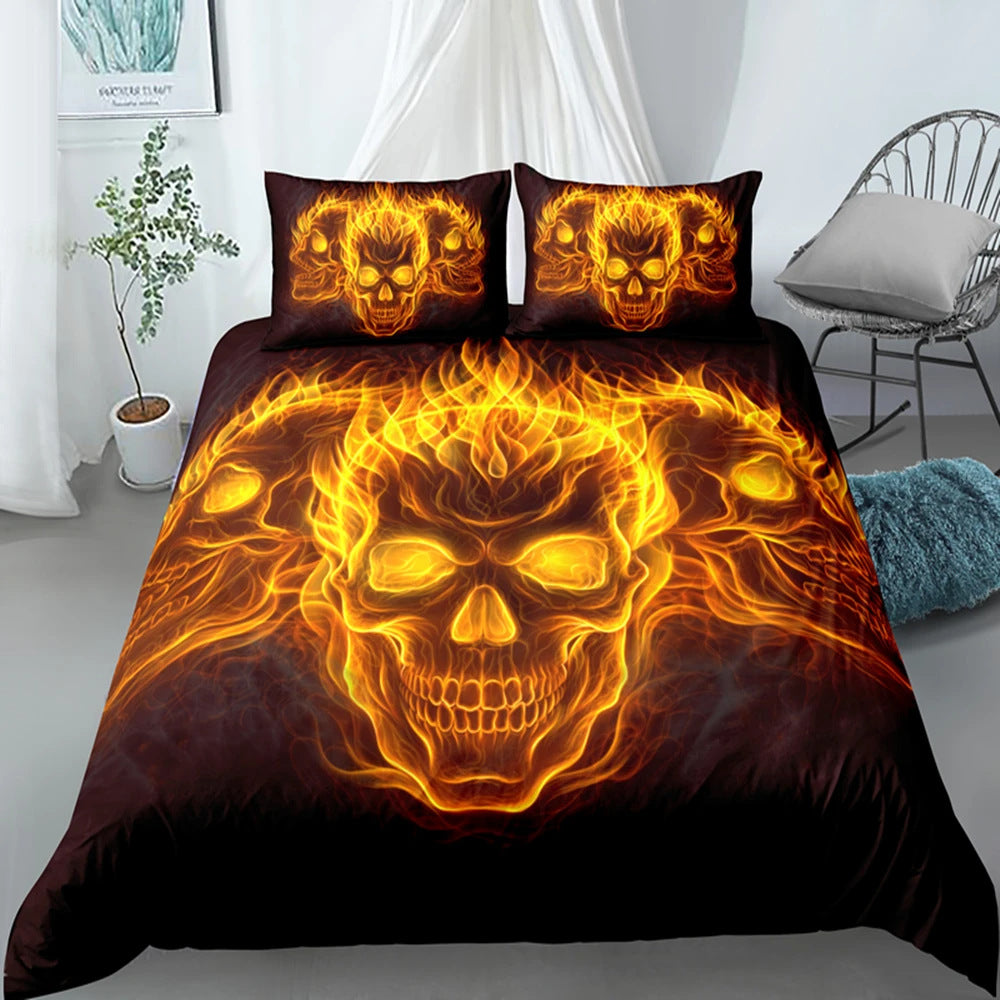 Halloween Skull Print Down Quilt Cover Set Gothic Home Textiles