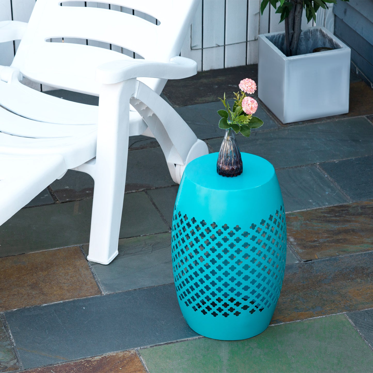 12" Steel Round Outdoor Accent Table - Blue