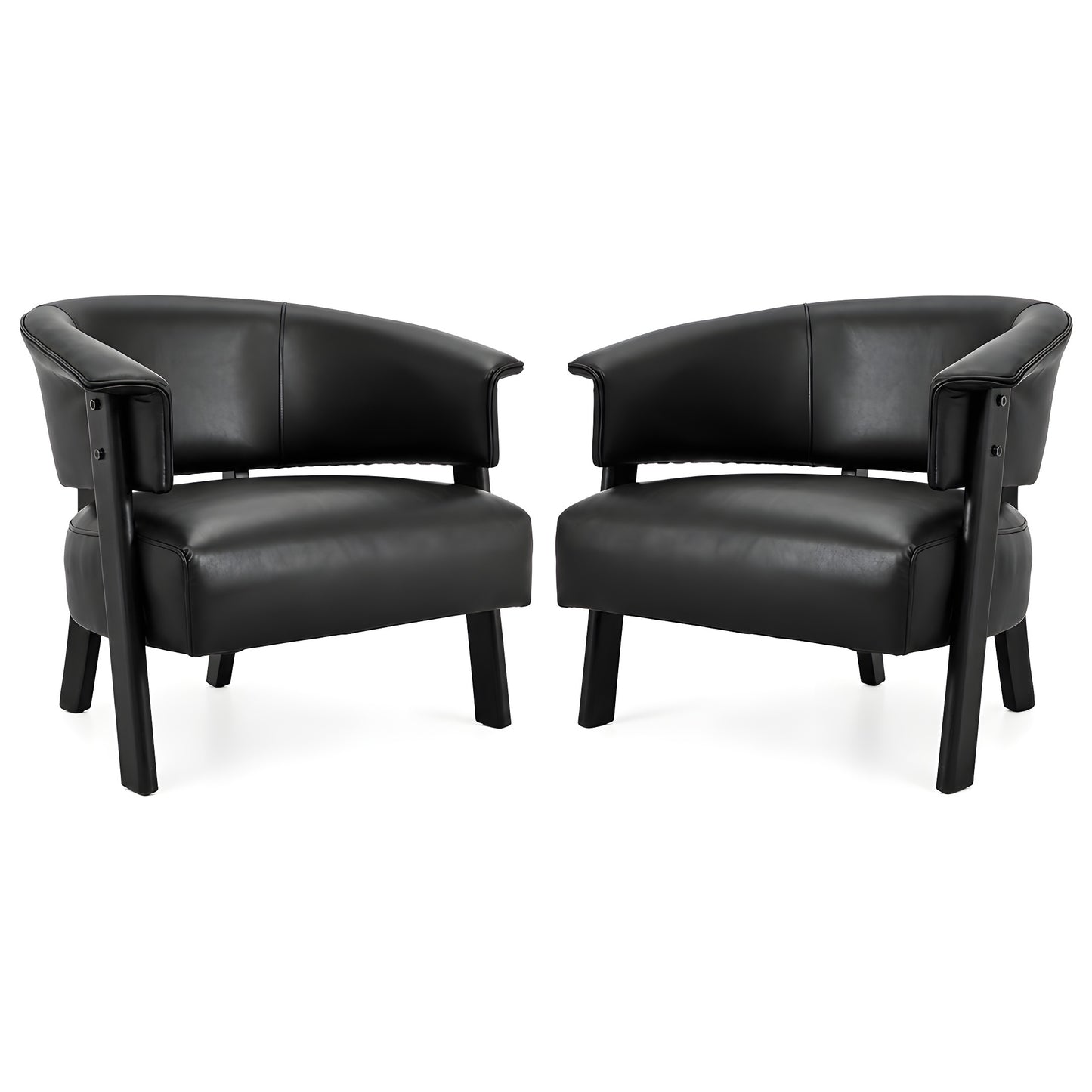 Faux Leather Wingback Accent Chairs Set of 2 - Black