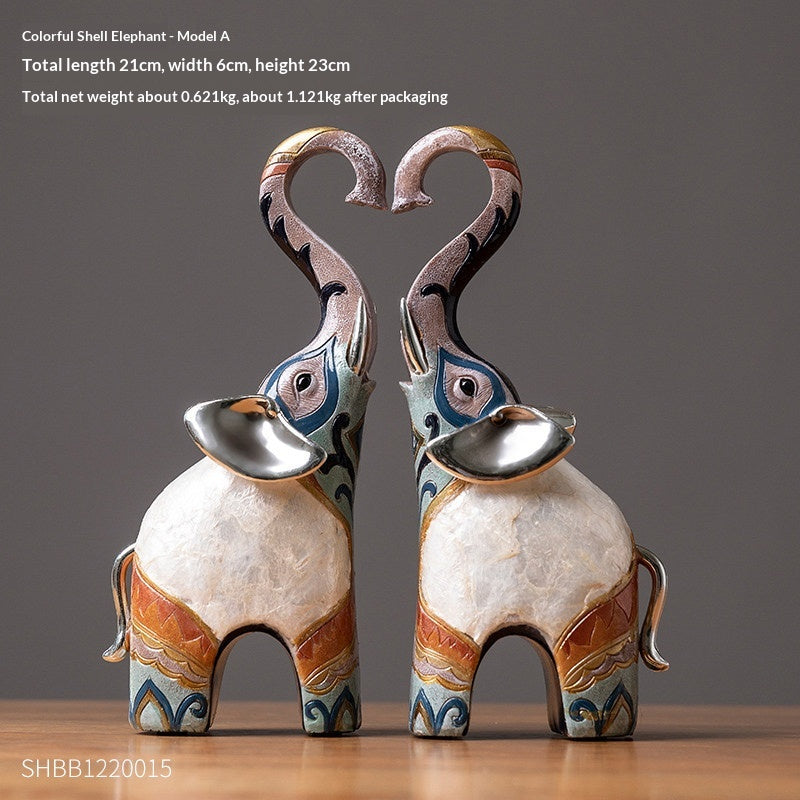 Elephant Desktop Ornament Set for Living Room Decor - Resin Art Piece