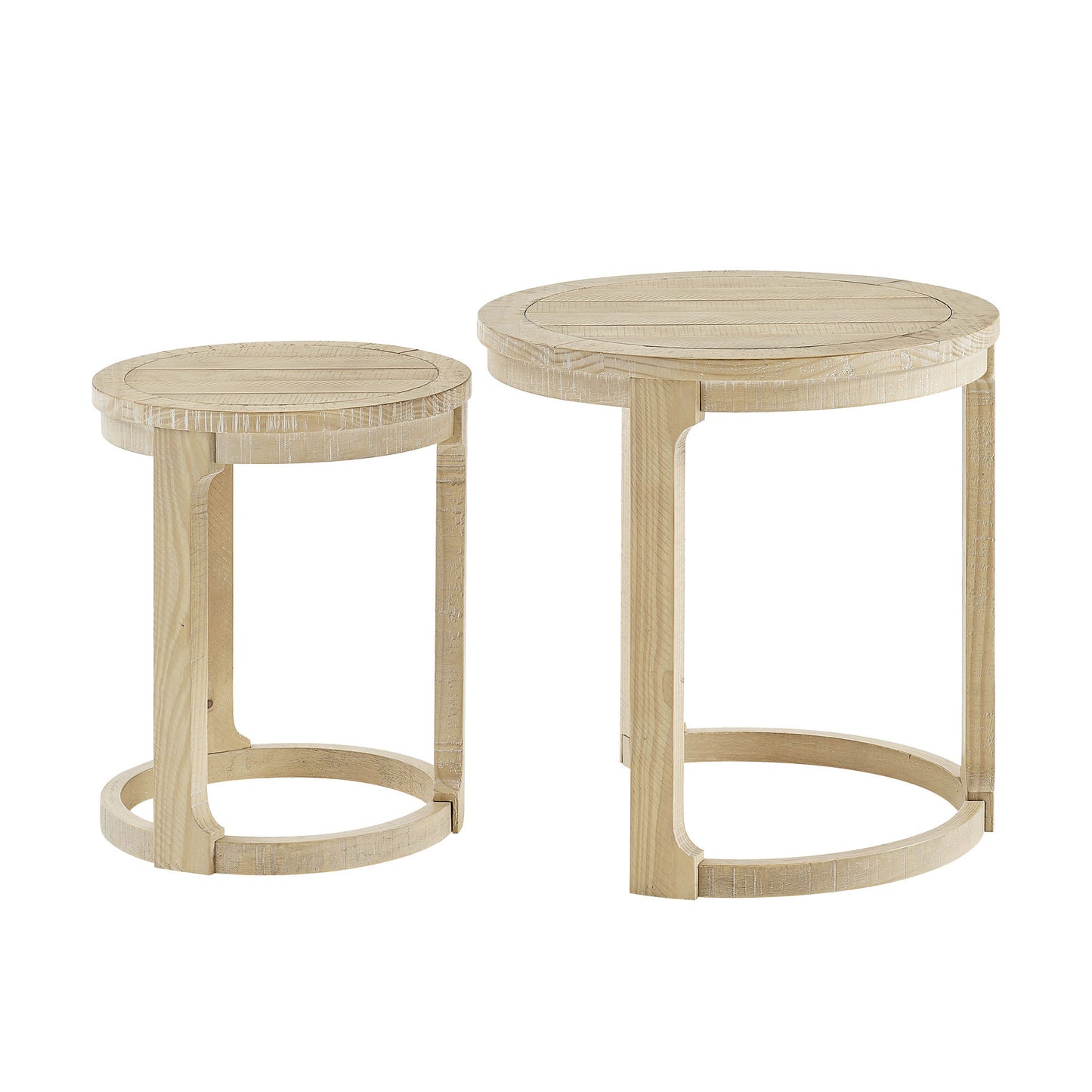 24-Inch Round Wooden Coffee Table Set - Oak Finish, 2-Piece