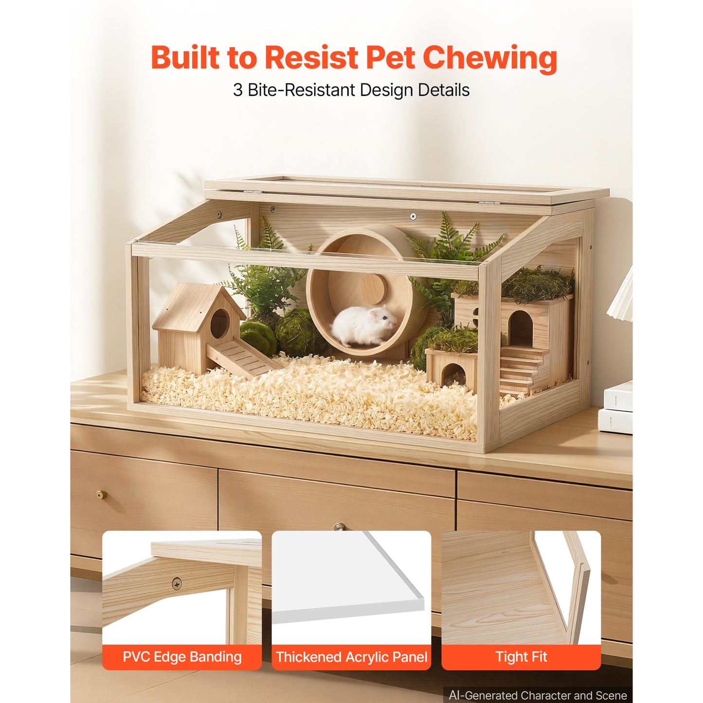 Large Wooden Hamster Cage 31.9x16.1x16.1 Inch Small Animal Habitat with Acrylic View
