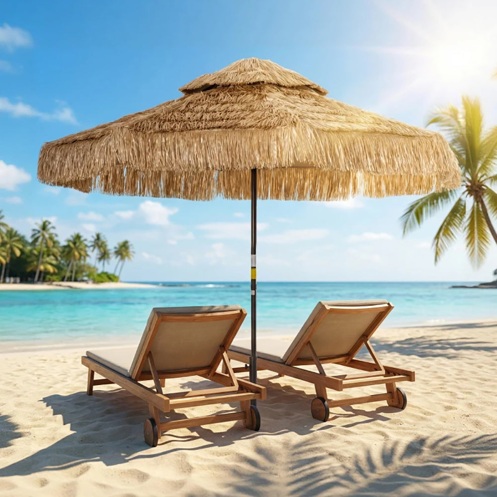 8.5 FT Tropical Hawaiian Patio Umbrella with Straw Tassels
