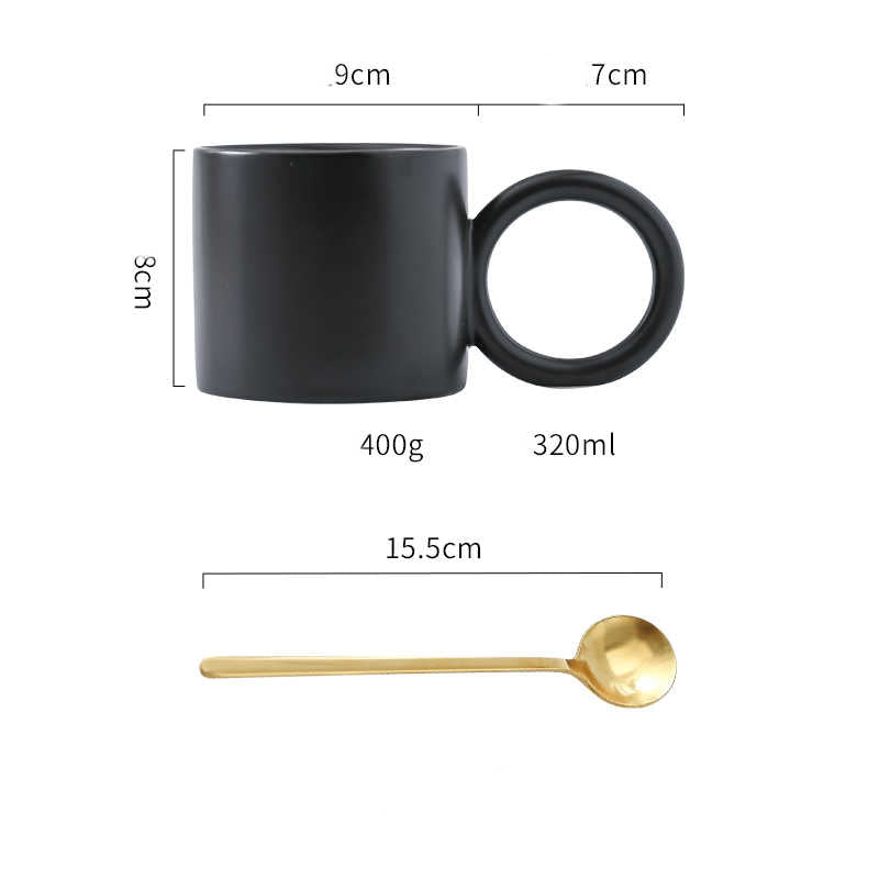 Ceramic Coffee Mug with Spoon & Coaster - Nordic Style, Multiple Colors