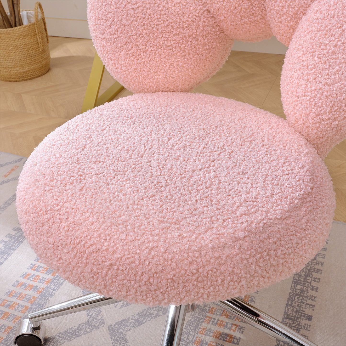 360° Swivel Height Adjustable Pink Teddy Fabric Office Chair
