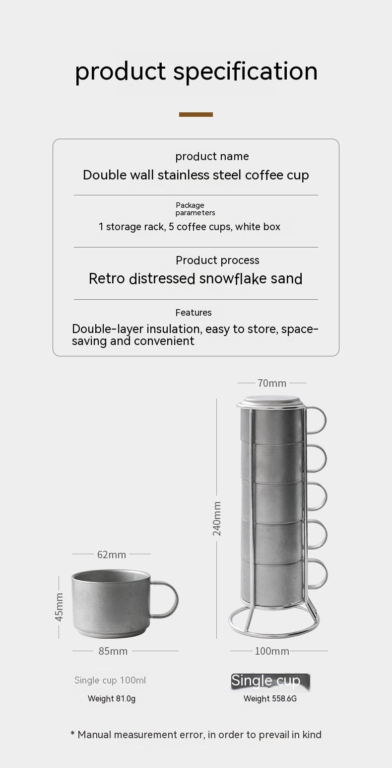 Outdoor Double-Deck Stainless Steel Coffee Cups Set with Storage Rack - Anti-Scald Insulated Drinkware