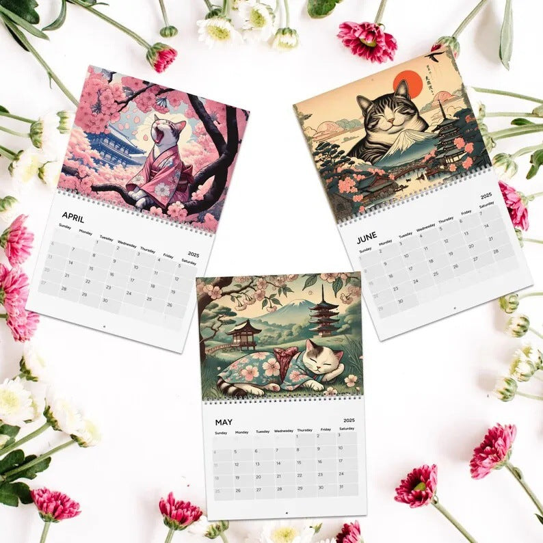 Sleepy Cats Of Edo Wall Calendar for Cat Lovers - Modern Home Decor