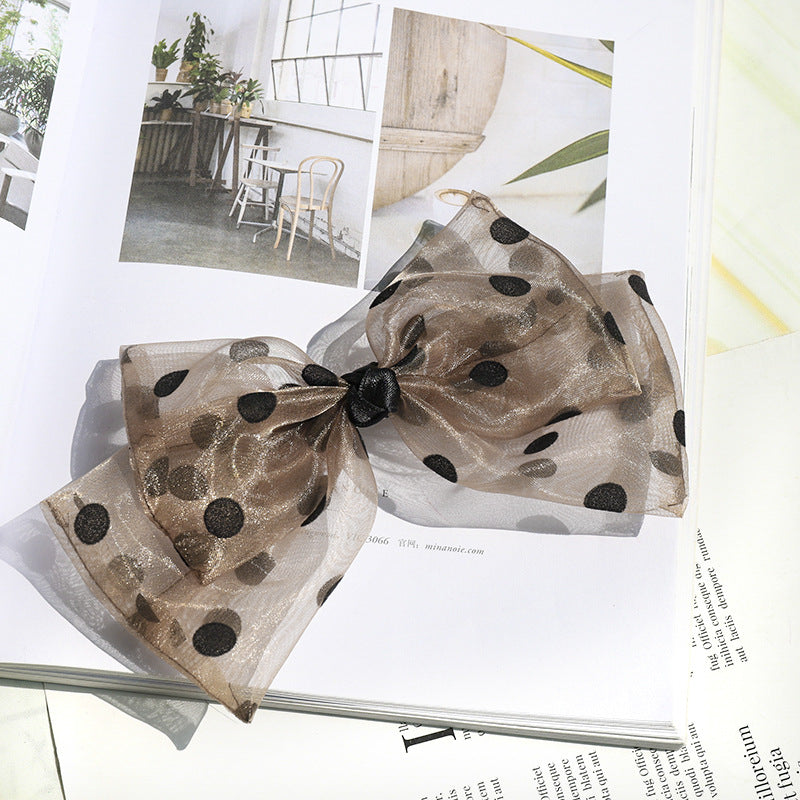 Polka Dot Mesh Bow Hairpin Clip - Women's Hair Accessories, Spring Clip