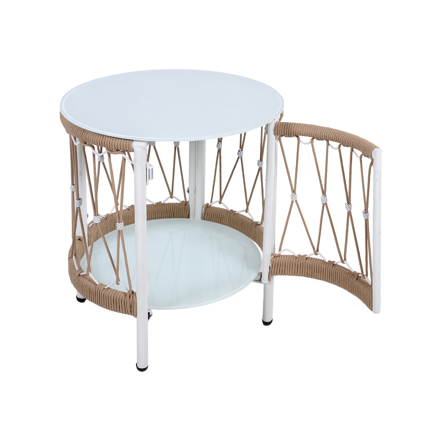17.32 Bohemian Garden Accent Outdoor Side Table - Handwoven Rope With