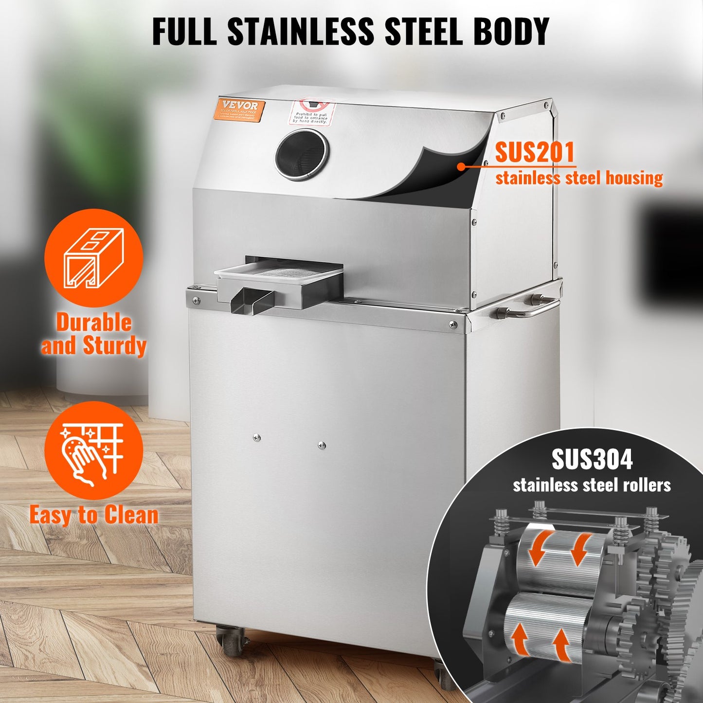 Electric Sugar Cane Juicer 800W Commercial & Home Use Stainless Steel