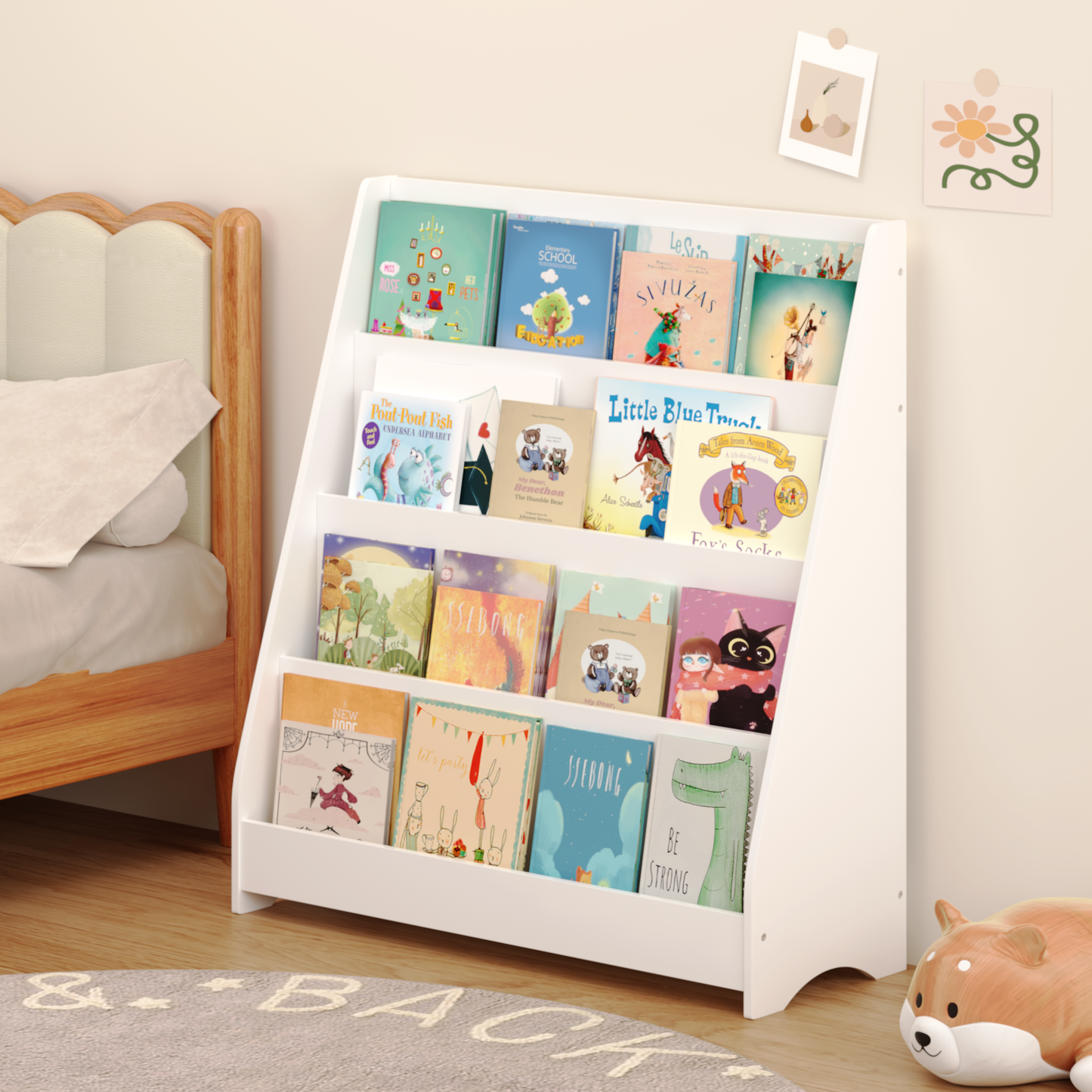 4-Tier Kids Bookshelf - White MDF Book Display Organizer