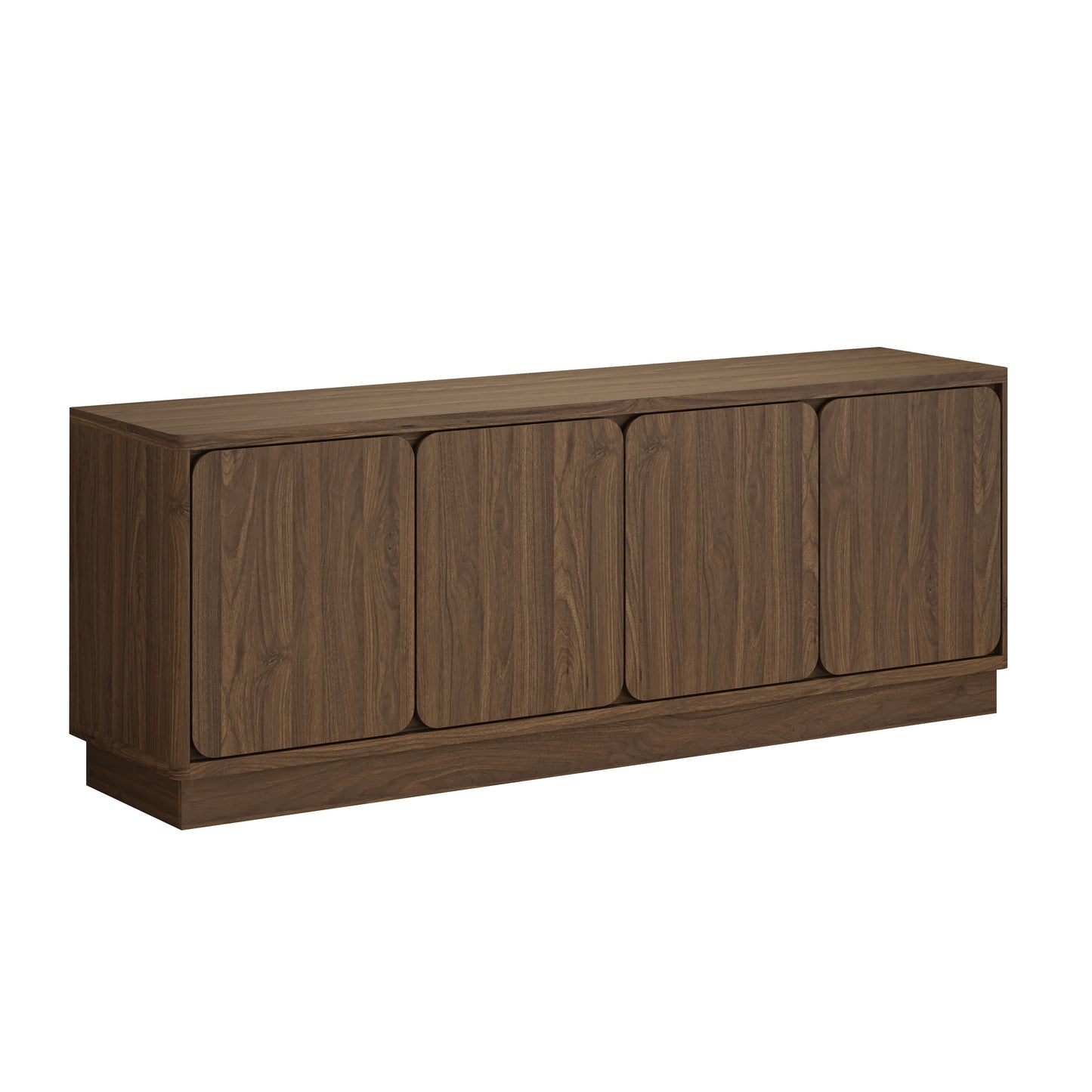 63 Inch Walnut TV Stand with 4 Storage Doors - Modern Media Console