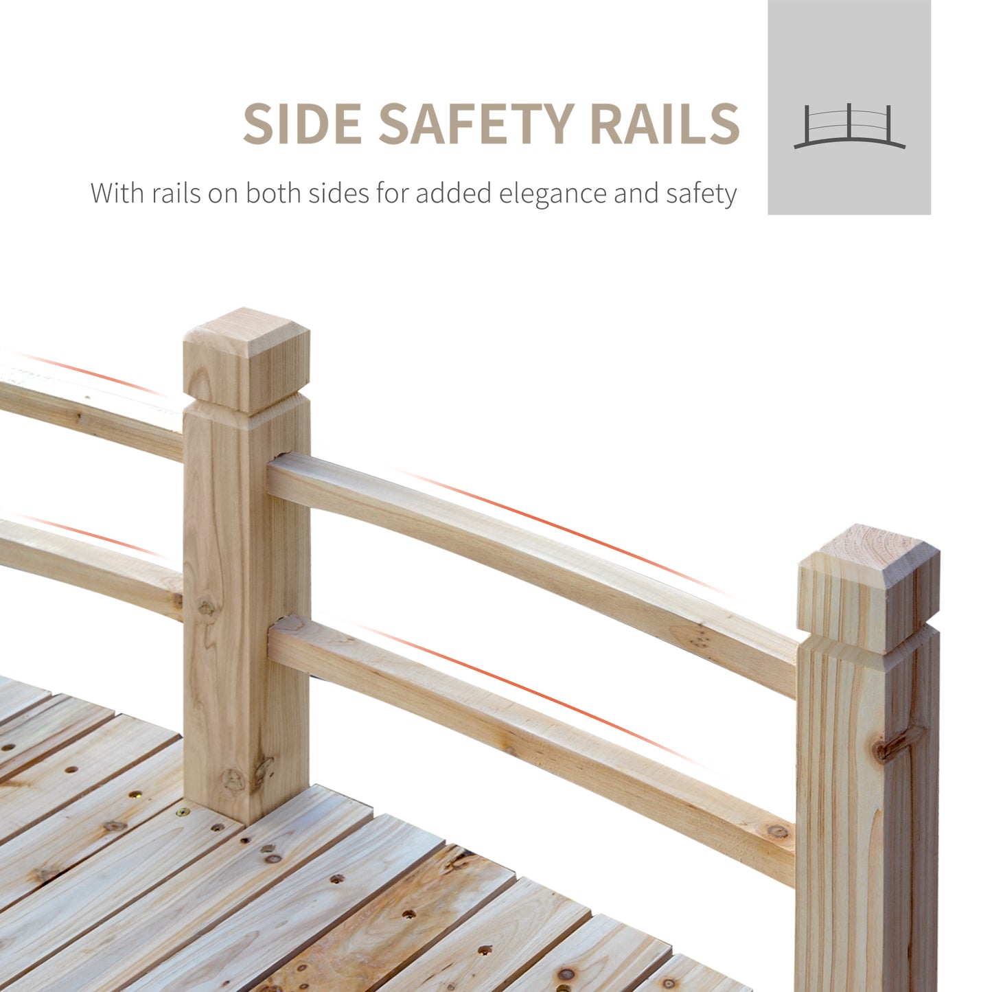 5 ft Wooden Garden Bridge Arc Footbridge with Railings - Natural Wood