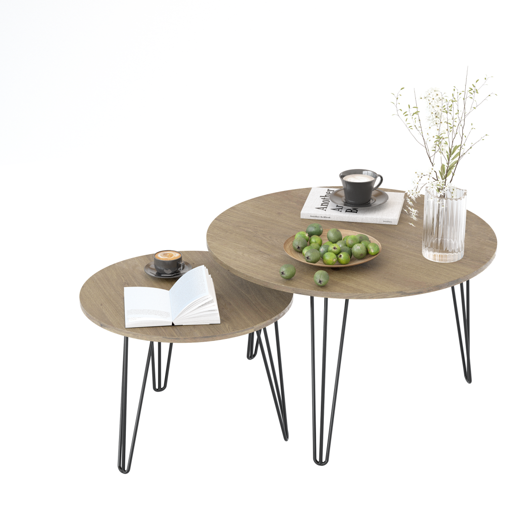 27.56" Round Nesting Coffee Table Set of 2 - Rustic Brown