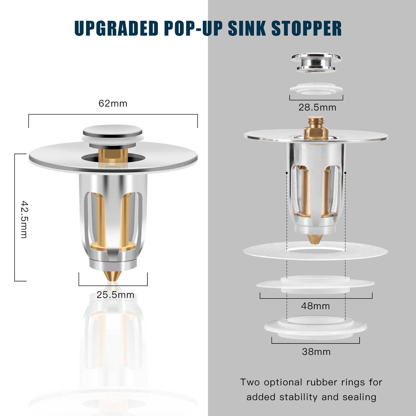 Pop-Up Drain Filter for Basin Drain - Zinc Alloy, Silver, Pack of 1-4