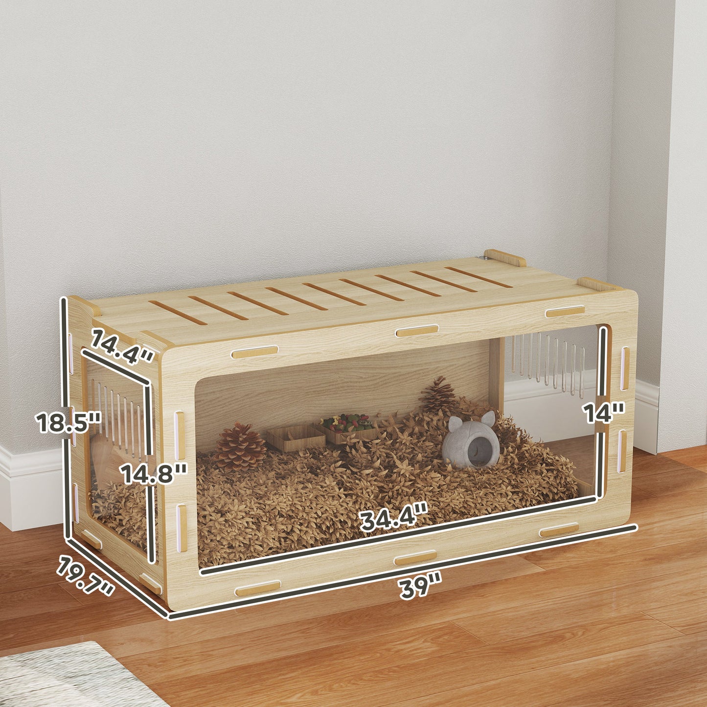 Large Hamster Cage with Acrylic Windows & Top Opening - 39 x 20 x 18.5 Inches, Oak Finish