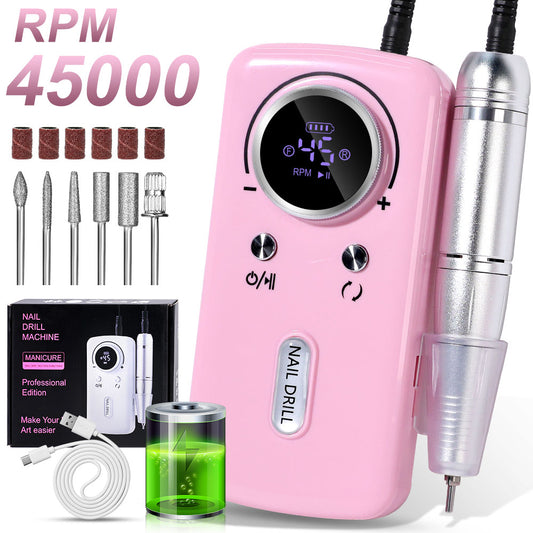 Professional Cordless Nail Drill - 45000 RPM Electric Nail File Kit