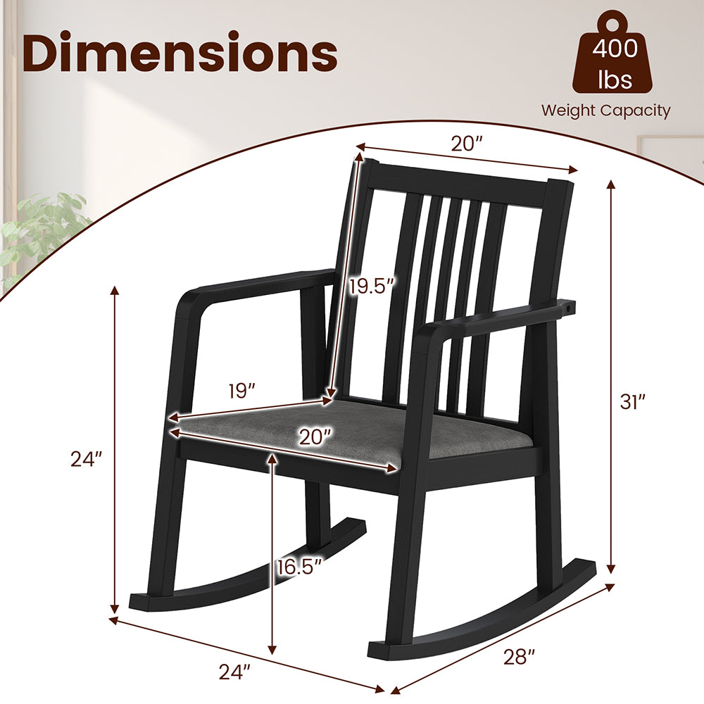 Rocking Chair With Slatted Back And Curved Armrests Rubberwood For