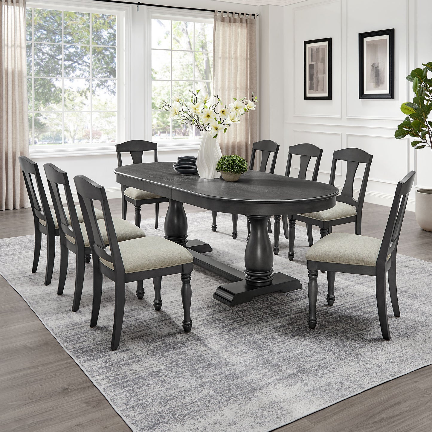 Mid Century Dark Oak Upholstered Dining Chairs - Set of 2