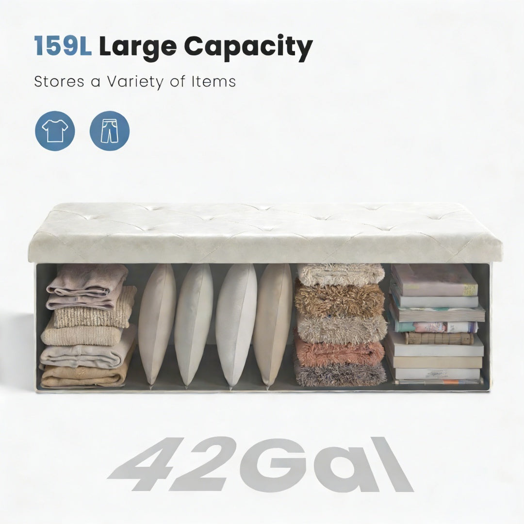 43-Inch Foldable Storage Bench with 660 lbs Capacity - Beige PVC