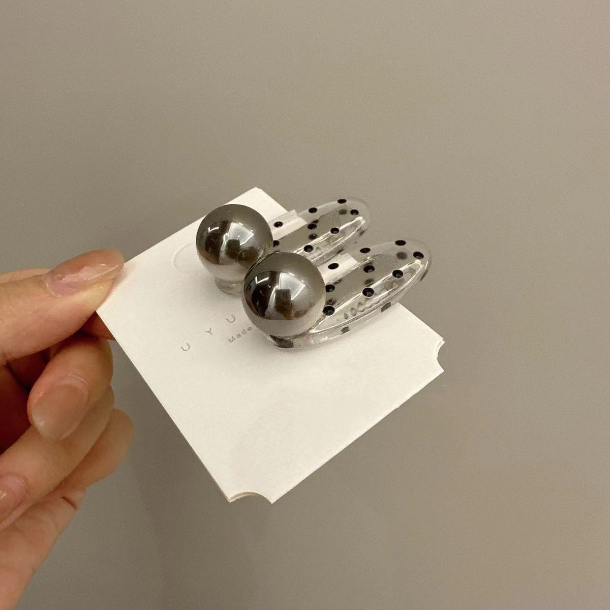 Gray Pearl Oval Barrettes - Hair Clips for Women