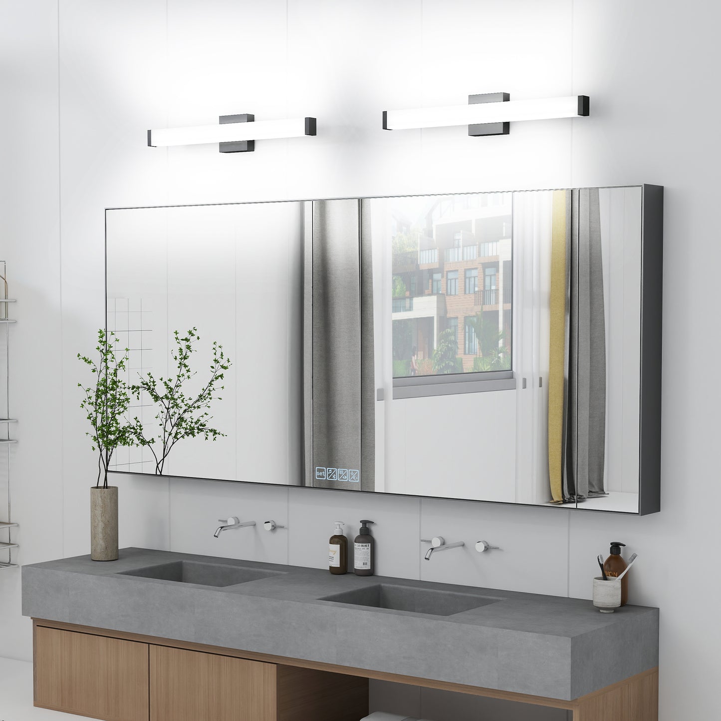 Black Bathroom Vanity Light 25 Inch Modern LED Wall Lamp Over Mirror 14W Cool White