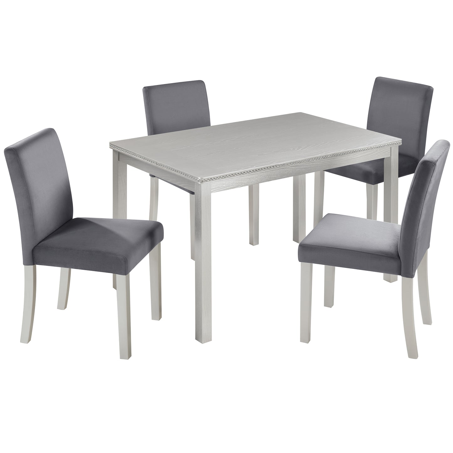 5-Piece Wooden Dining Table Set with Upholstered Chairs - Silver Grey