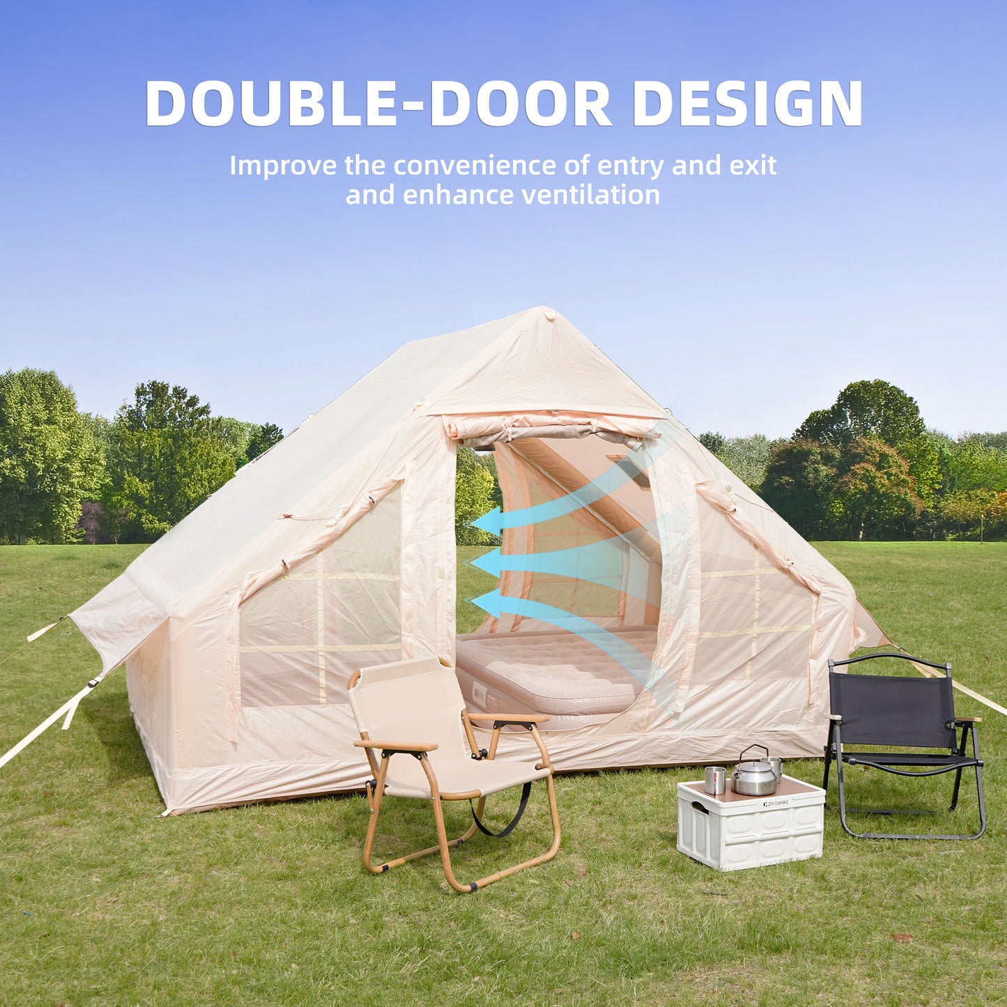 Inflatable Camping Tent with Hand Pump - Waterproof, Easy Setup, Beige