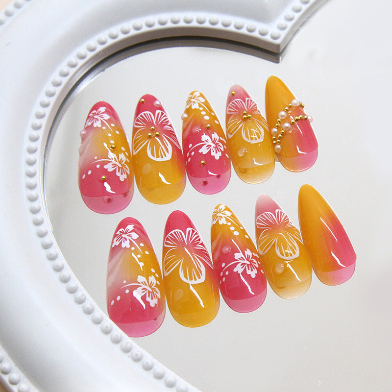 Flower Nail Tips Set with Gold Powder Flowers for Nail Art - All-Match Design