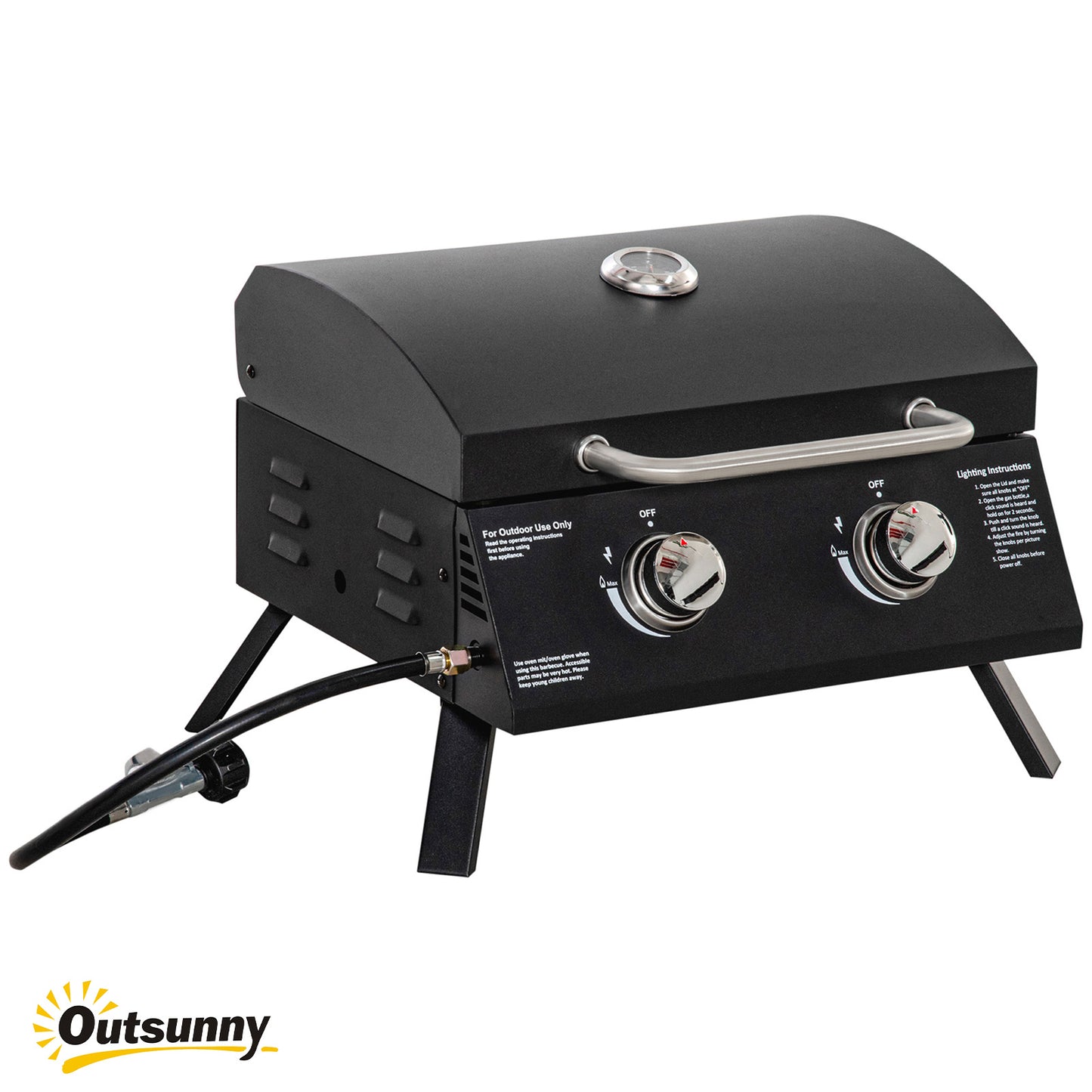 Portable Charcoal BBQ Grill with 2 Burners, Thermometer & Ashtray