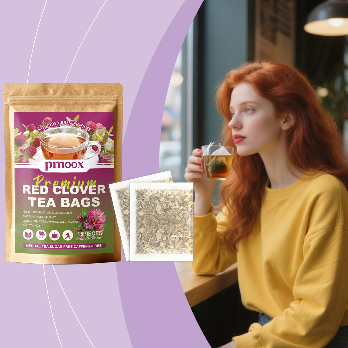 Red Clover Tea Bags for Metabolism Support - 15 Pack