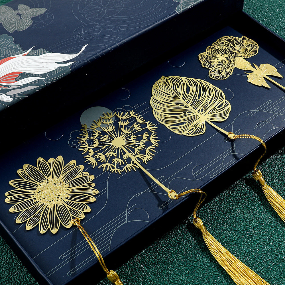 Metal Leaf Vein Bookmark - Classical Art Style, Four Seasons Plant Design