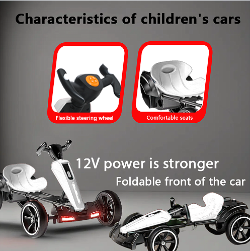 12V Electric Kids Pedal Go Kart with Adjustable Seat - White