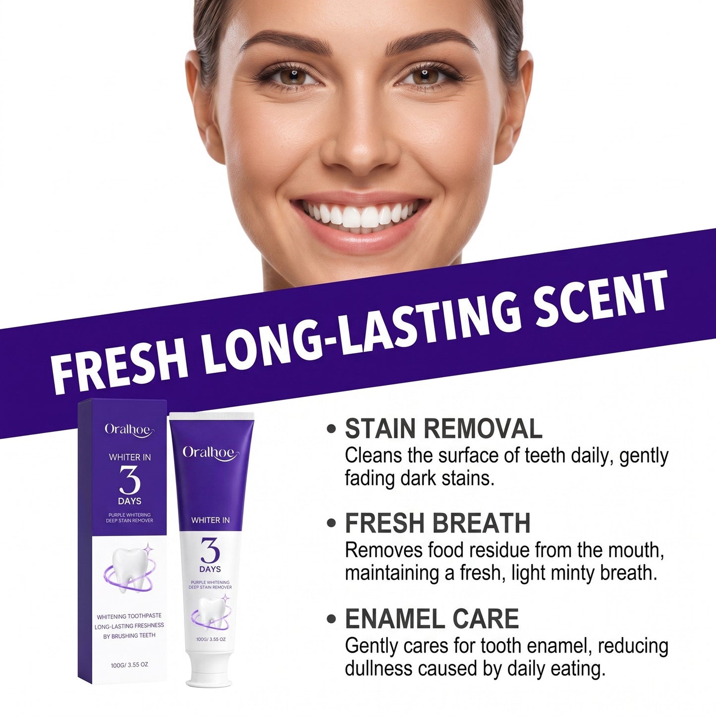 Purple Bright-White Toothpaste 100G for Oral Hygiene Fresh Breath