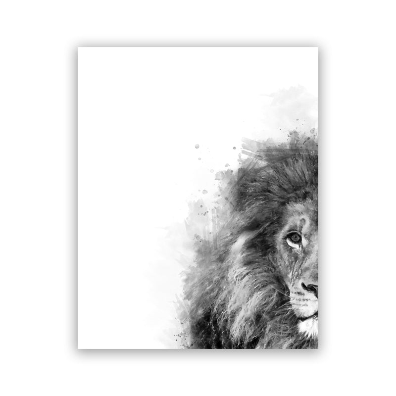 Black and White Animal Watercolor Wall Art Poster - Abstract Canvas Decor