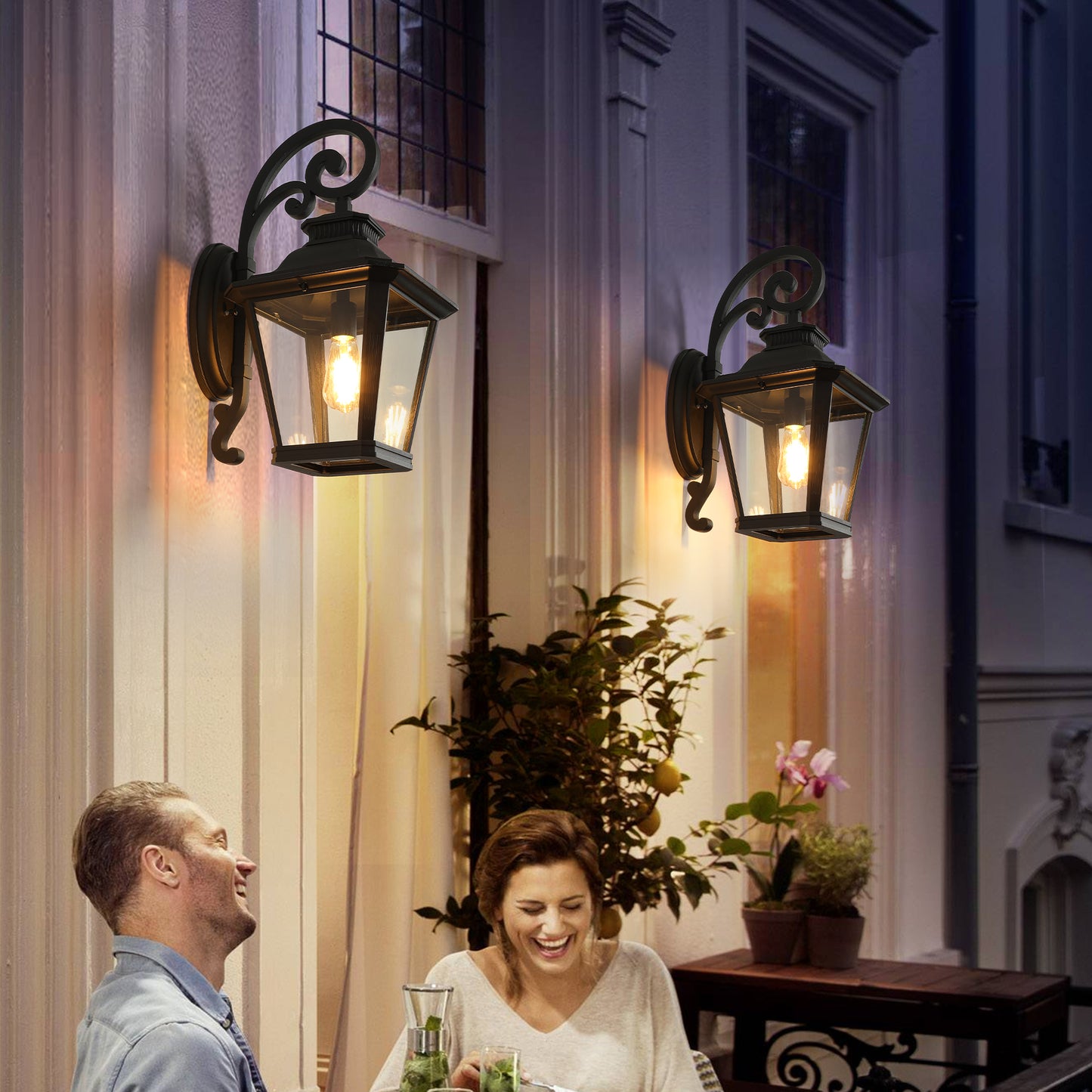 Outdoor Wall Lanterns 2-Pack - Black Vintage Waterproof Sconce