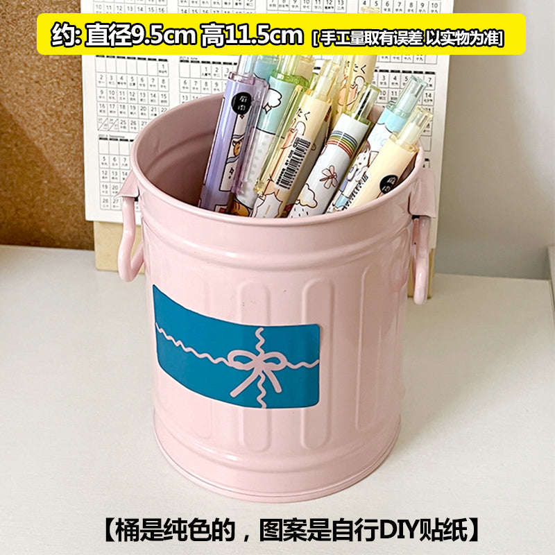Multi-Color Iron Bucket Pen Holder Storage Organizer for Desk & Makeup