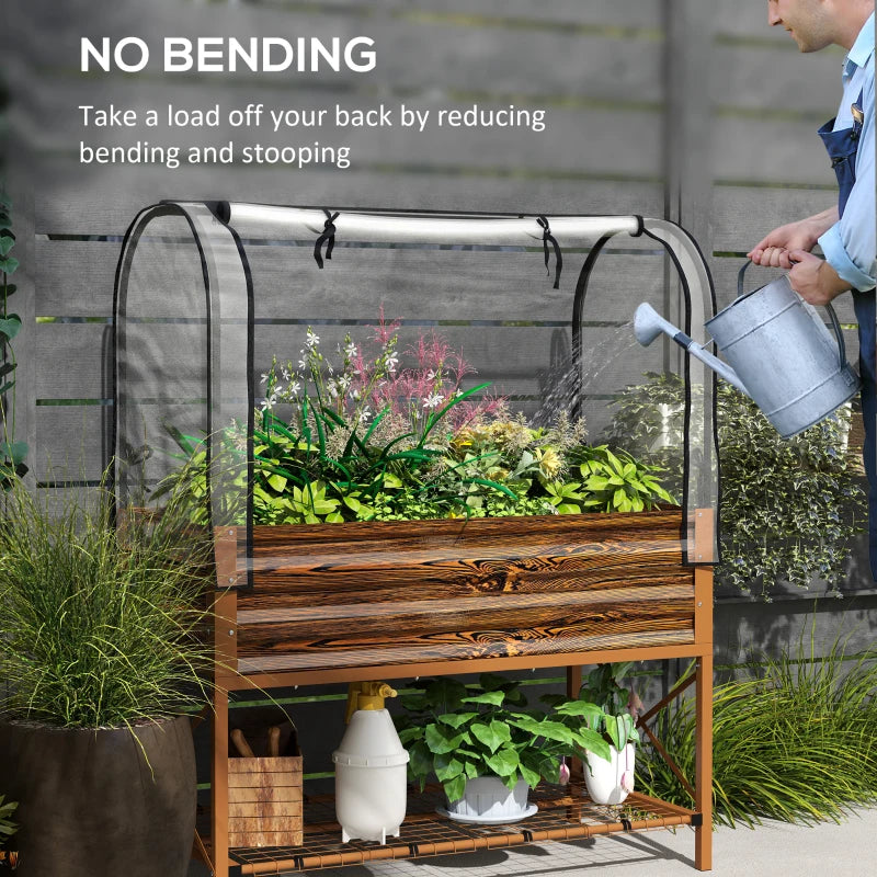 Raised Garden Bed with Cover and Legs - Elevated Planter Box for Vegetables and Flowers, Brown