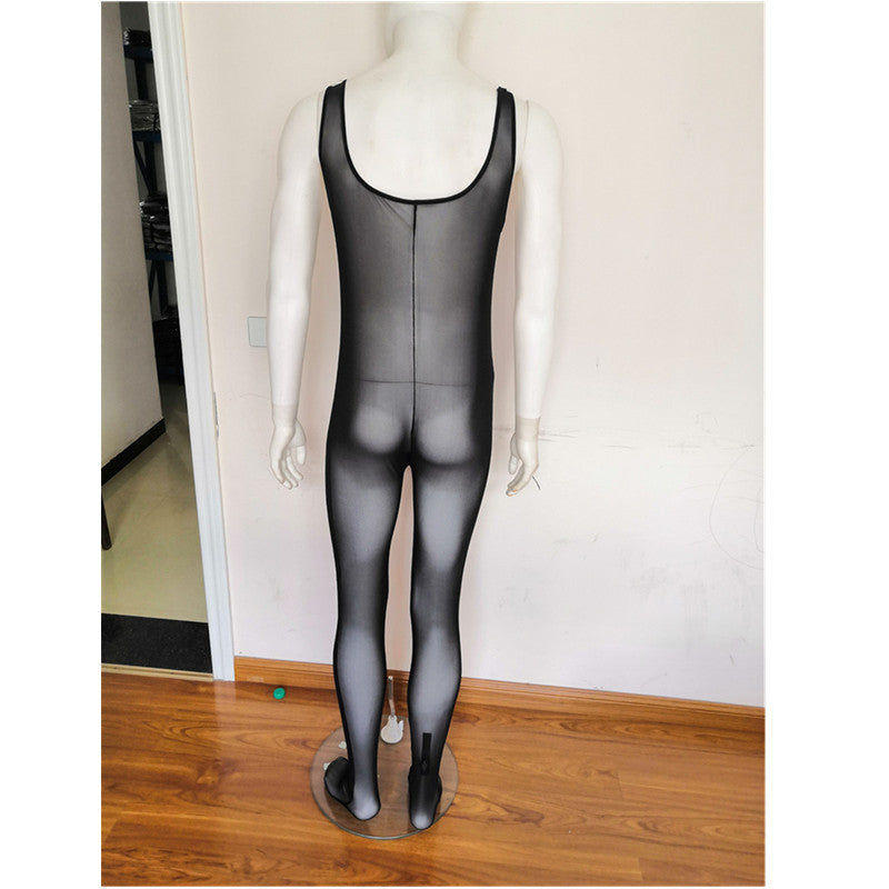 Men's Mesh Teasing Extreme Temptation Jumpsuit Uniform Black M-2XL