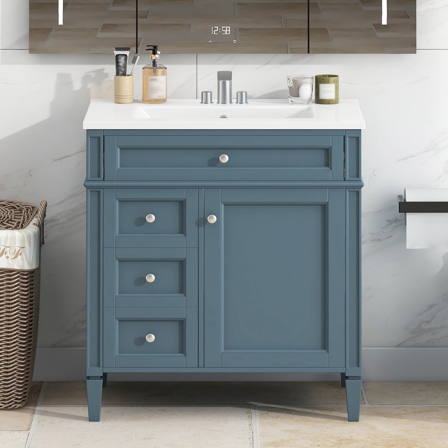 30'' Modern Bathroom Vanity with Sink & Storage - Blue