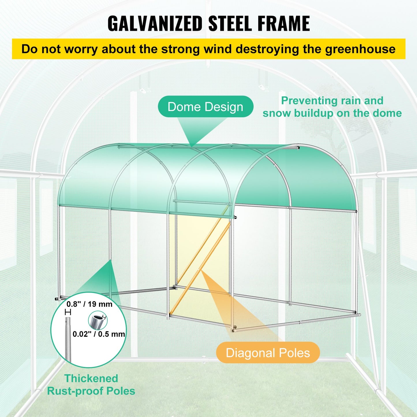 Walk-In Tunnel Greenhouse 12x7x7 Ft Portable Plant Grow House with Steel Frame
