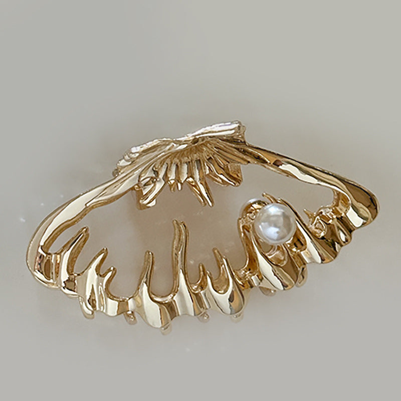 Metallic Hollow Shell Hair Clip - Handmade Metal Barrette