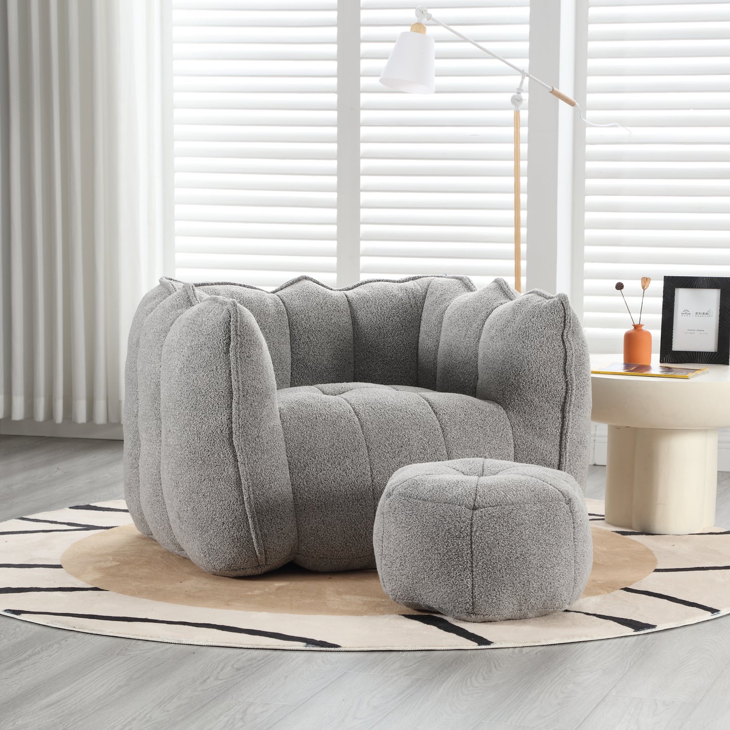 Soft Chenille Bean Bag Chair with Foam - Grey